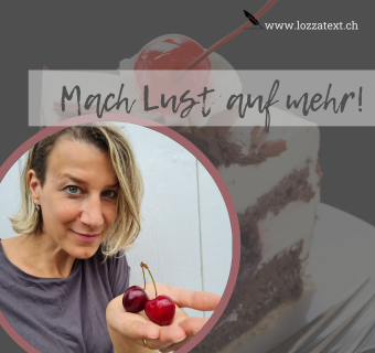 Schwarzwäldertorte mit Kirsche drauf als Sinnbild für bessere Texte