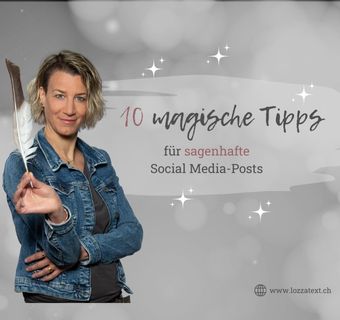 Texterin und Copywriter Carla Lozza steht mit Feder neben dem Titel des Blogs